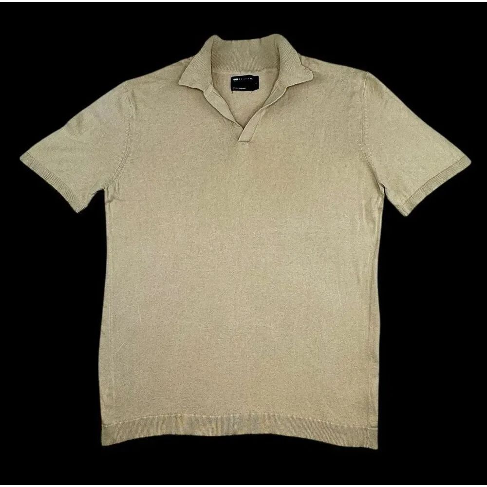 Asos Design Johnny Collar Large Knit Polo Beige 100% Men’s Cotton Casual Shirt